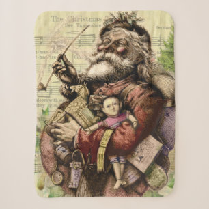 Merry Santa Claus Tree Classic Illustration Sherpa Blanket