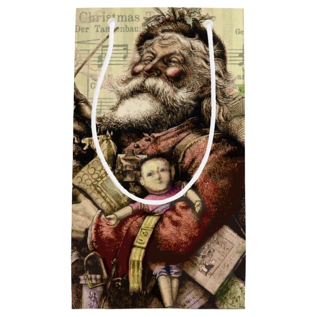 Merry Santa Claus Tree Classic Illustration Small Gift Bag (Front)
