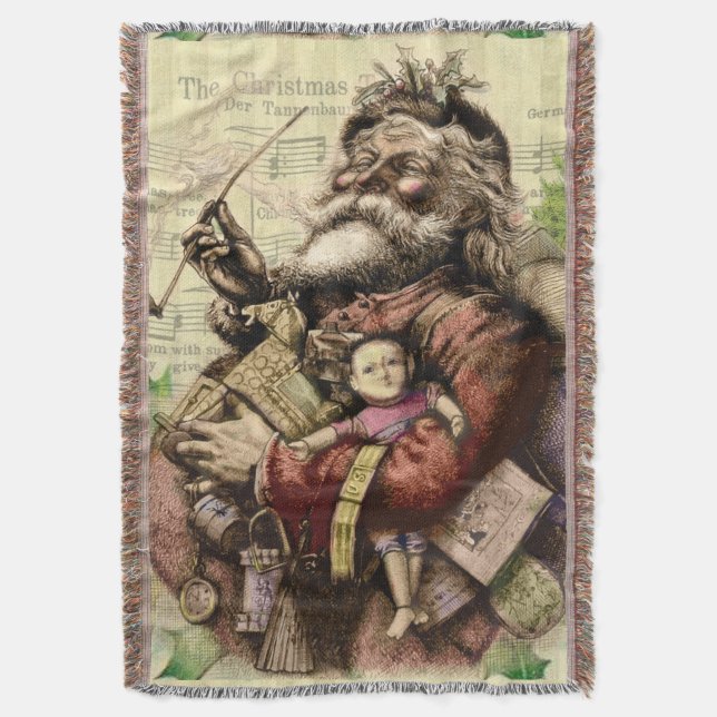 Merry Santa Claus Tree Classic Illustration Throw Blanket (Front Vertical)
