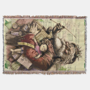 Merry Santa Claus Tree Classic Illustration Throw Blanket