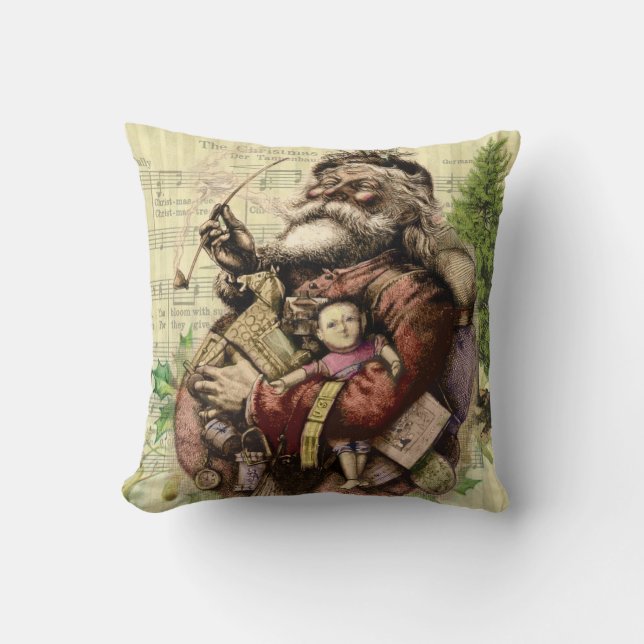 Merry Santa Claus Tree Classic Illustration Throw Pillow (Front)
