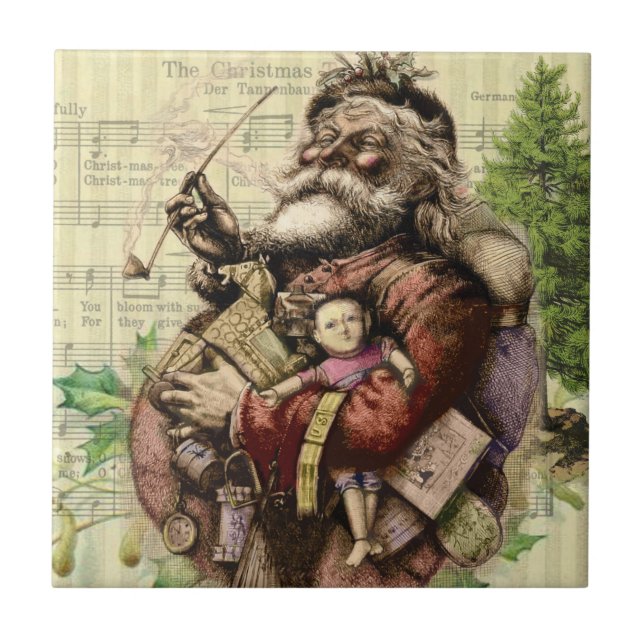Merry Santa Claus Tree Classic Illustration Tile (Front)