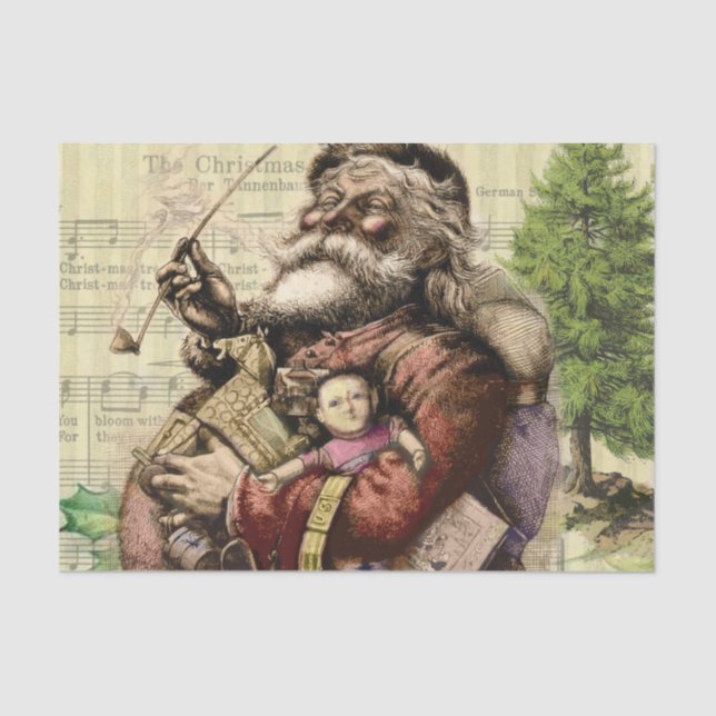 Merry Santa Claus Tree Classic Illustration Tissue Paper (Front)