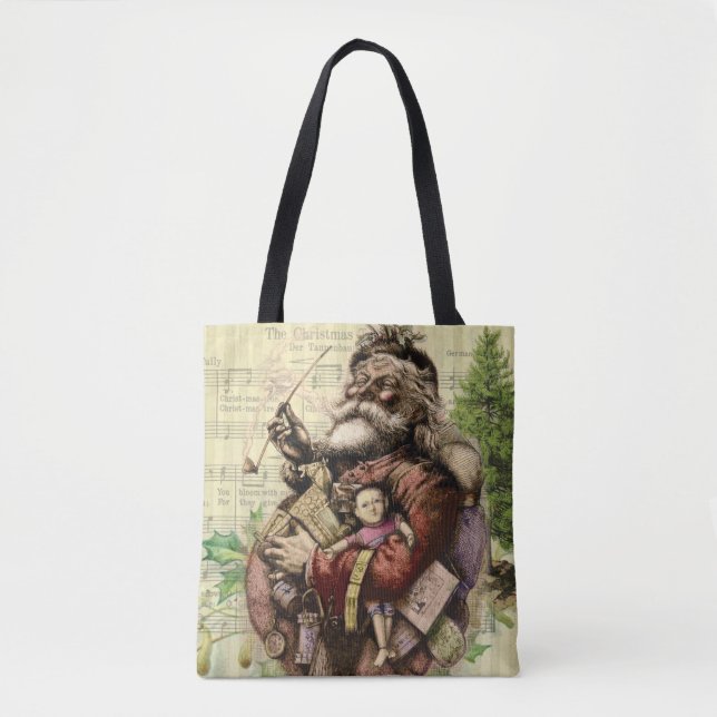 Merry Santa Claus Tree Classic Illustration Tote Bag (Front)