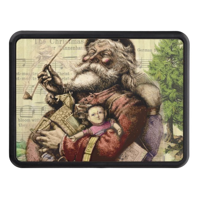 Merry Santa Claus Tree Classic Illustration Trailer Hitch Cover (Front)