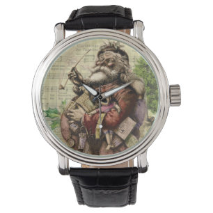 Merry Santa Claus Tree Classic Illustration Watch