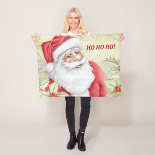 Merry Santa Clause Watercolor Fleece Blanket