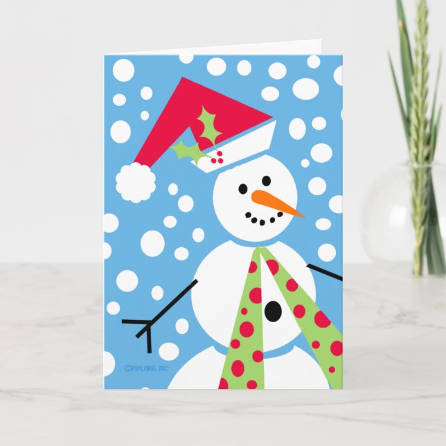 Merry Santa Hat Snowman Greeting card (Front)