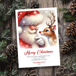 Merry Santa With Rudolph Sweet Holiday Greeting Card
