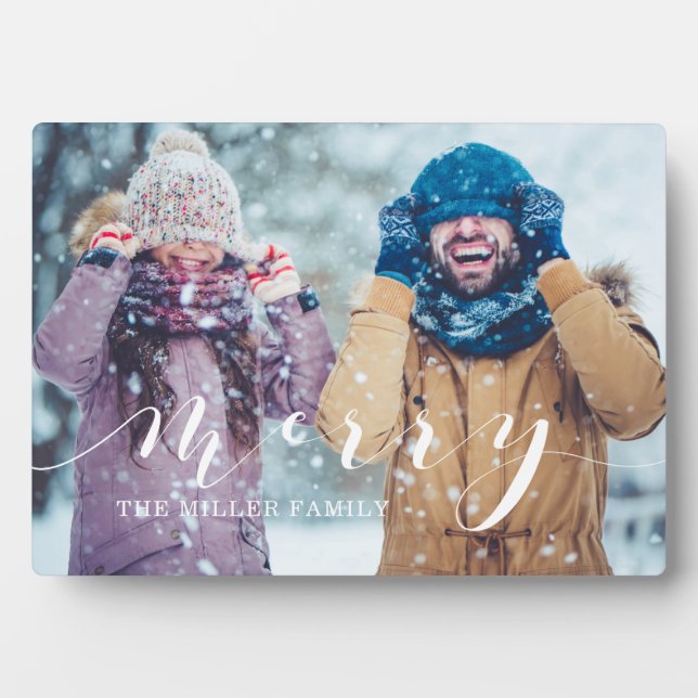 Merry Script Family Photo Keepsake Collage Plaque (Front)