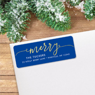 MERRY Script Gold Foil sur l'adresse de Noël bleue