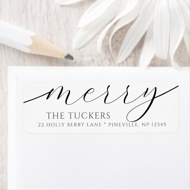 MERRY Script Modern Christmas Return Address (Insitu)