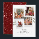 Merry Script Photo Collage Christmas Collage Holiday Card<br><div class="desc">Featuring a 4 photo collage and a modern Merry christmas script typography you can easily change to add your family name and photos. An elegant design to send to friends and family this Holiday season.</div>
