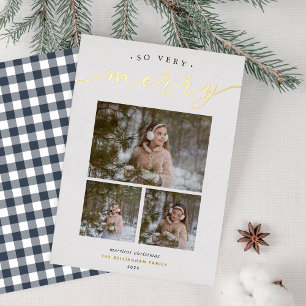Merry Script   Photo Collage Foil Holiday Card