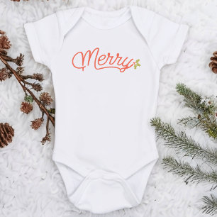 Merry Script Typography Minimalist Christmas Baby Bodysuit