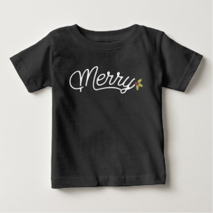 Merry Script Typography Minimalist Christmas  Baby T-Shirt