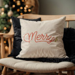 Merry Script Typography Minimalist Christmas  Throw Pillow<br><div class="desc">Introducing our "Merry" Christmas t-shirt, the perfect holiday season gift for both men and women. With a minimalist design featuring the word "Merry" in elegant script, accompanied by a festive holly plant, it's a heartwarming reminder of the joy and togetherness that Christmas brings to families and friends. Embrace the winter...</div>