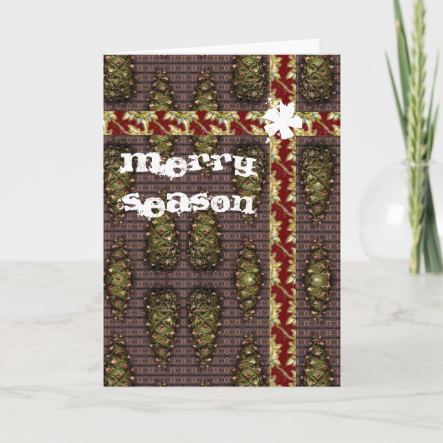 Merry Season Pine Cone Greetings Holiday Card (Front)