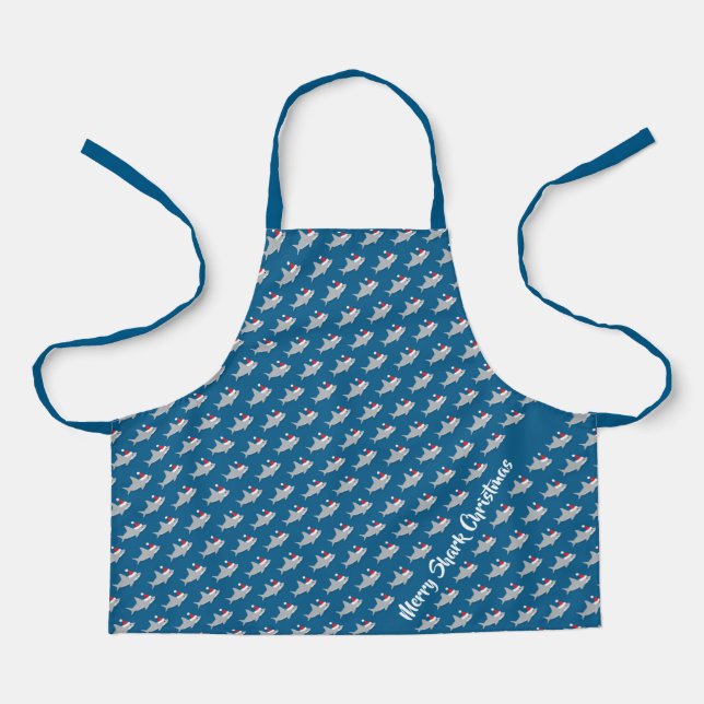 Merry Shark Christmas Blue Grey Animal Pattern Apron (Front)