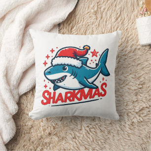 Merry Sharkmas, Christmas Shark, Funny Shark Xmas Throw Pillow