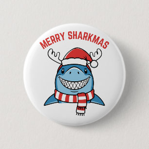 Merry Sharkmas Funny Christmas Shark 2 Inch Round Button