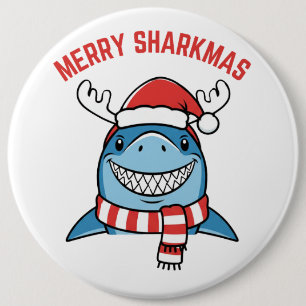 Merry Sharkmas Funny Christmas Shark 6 Inch Round Button
