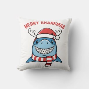 Merry Sharkmas Funny Christmas Shark Throw Pillow