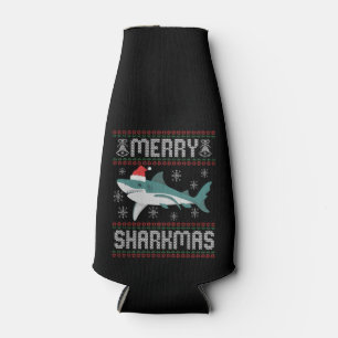 Merry Sharkmas Funny Christmas Shark Ugly Sweater Bottle Cooler