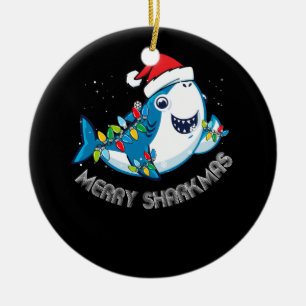 Merry Sharkmas Santa Christmas Sharks Lover Gift Ceramic Ornament
