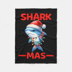 Merry Sharkmas Santa Shark Christmas Lights Hat Tr Fleece Blanket