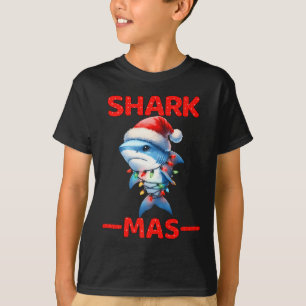 Merry Sharkmas Santa Shark Christmas Lights Hat Tr T-Shirt