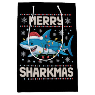 Merry Sharkmas Santa Ugly Christmas Lights Xmas  Medium Gift Bag