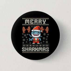 Merry Sharkmas Shark Christmas Ugly Xmas Kids Shar 2 Inch Round Button