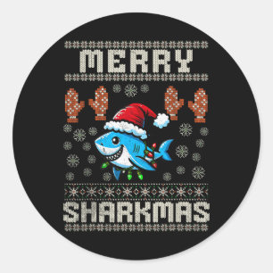 Merry Sharkmas Shark Christmas Ugly Xmas Kids Shar Classic Round Sticker