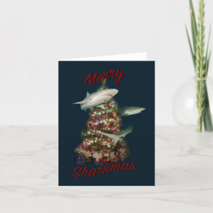 Merry Sharkmas Sharks Around the Christmas Tree Holiday Card