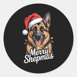 Merry Shepmas German Shepherd Christmas Lights Hum Classic Round Sticker