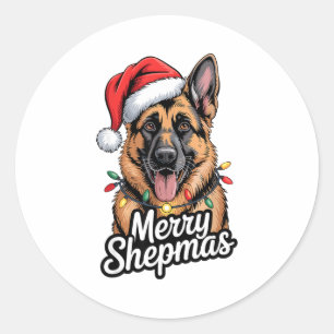 Merry Shepmas German Shepherd Christmas Lights Hum Classic Round Sticker