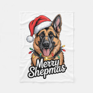 Merry Shepmas German Shepherd Christmas Lights Hum Fleece Blanket
