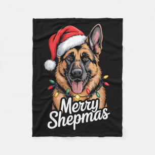 Merry Shepmas German Shepherd Christmas Lights Hum Fleece Blanket