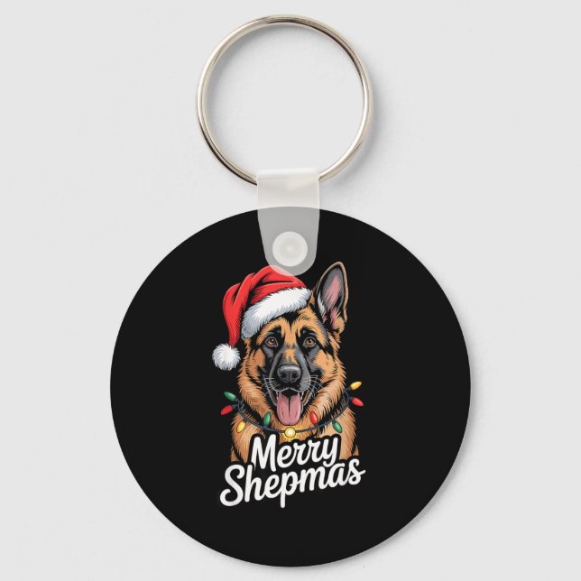 Merry Shepmas German Shepherd Christmas Lights Hum Keychain (Front)