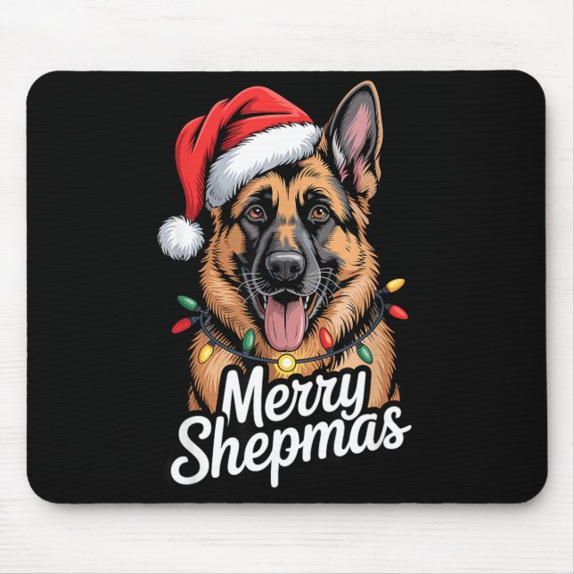 Merry Shepmas German Shepherd Christmas Lights Hum Mouse Pad (Front)