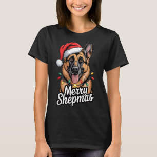Merry Shepmas German Shepherd Christmas Lights Hum T-Shirt