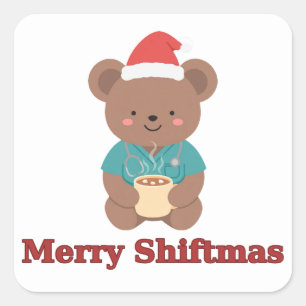 Merry Shiftmas Nurse Bear Cocoa Sticker