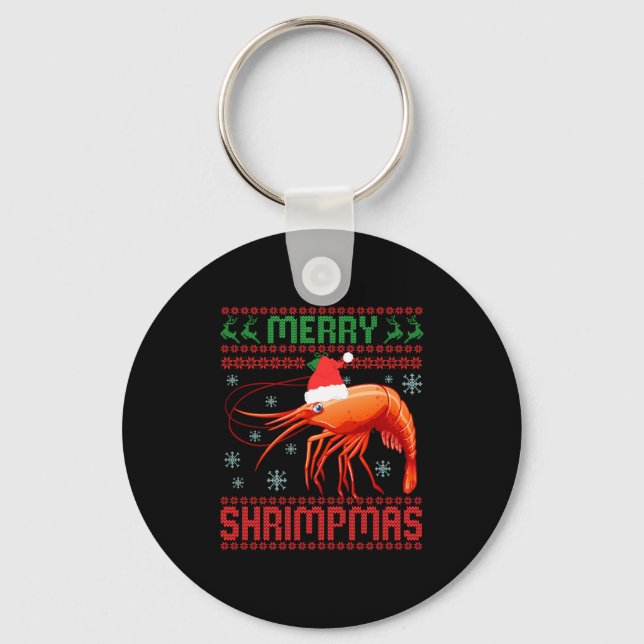 Merry Shrimpmas Funny Shrimp Ugly Christmas Sweate Keychain (Front)