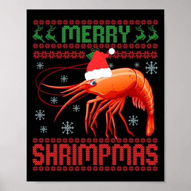 Merry Shrimpmas Funny Shrimp Ugly Christmas Sweate Poster (Front)