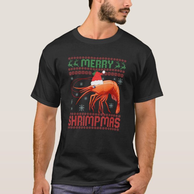 Merry Shrimpmas Funny Shrimp Ugly Christmas Sweate T-Shirt (Front)