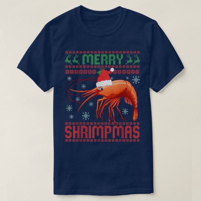 Merry Shrimpmas Funny Shrimp Ugly Christmas Sweate T-Shirt (Design Front)