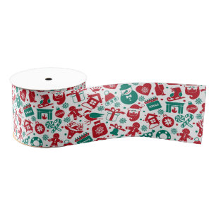 Merry Silhouette Collage Christmas Ribbon Grosgrain Ribbon
