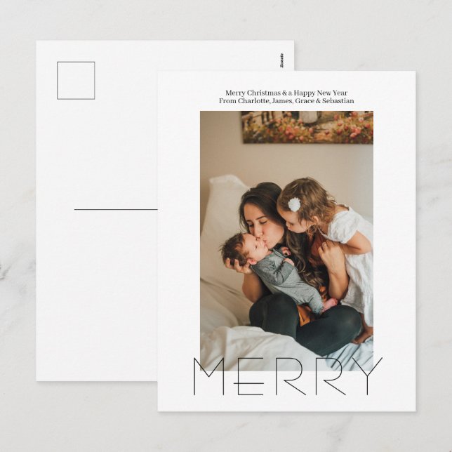 Merry Simple Elegant Personalized Christmas Holiday Postcard (Front/Back)