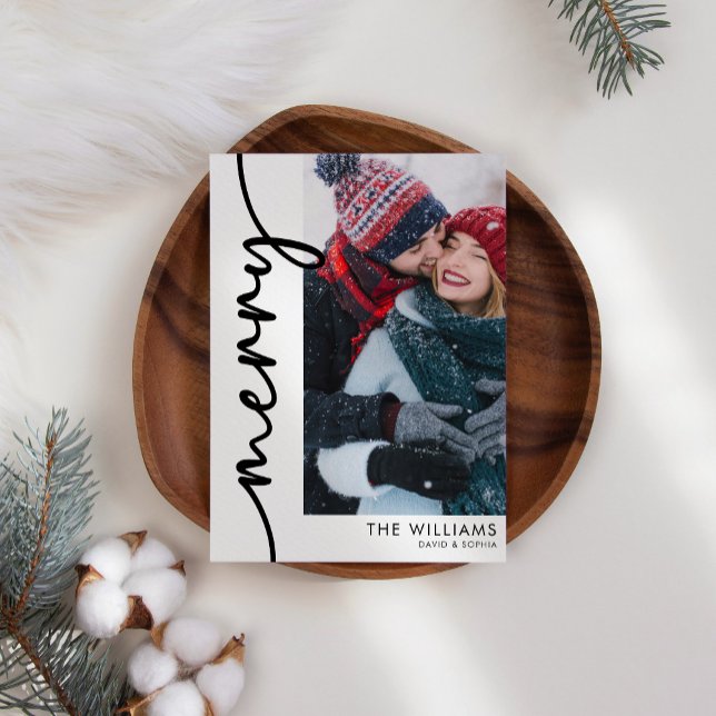 Merry Simple Holiday Script Modern Christmas Card (Creator Uploaded)